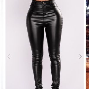 Black faux leather pants